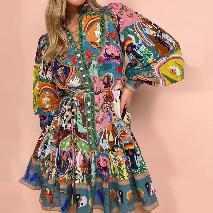 Tiara | Printed Love-Me Graffiti Dress (Puff sleeve)