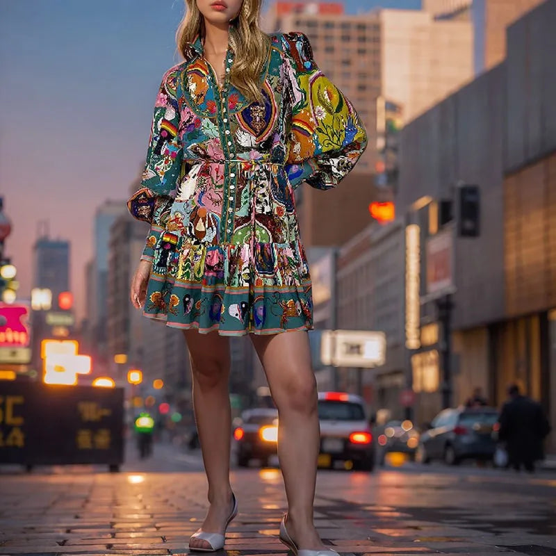 Tiara | Printed Love-Me Graffiti Dress (Puff sleeve)