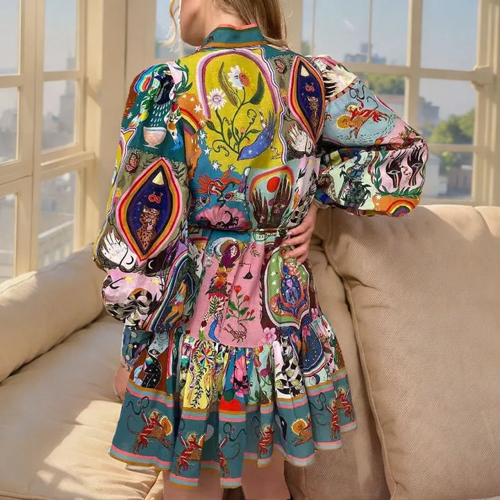 Tiara | Printed Love-Me Graffiti Dress (Puff sleeve)