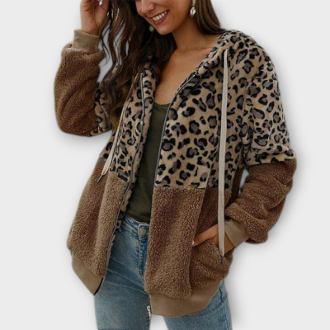 Lea - Fleece Hoodie with Leopard Print